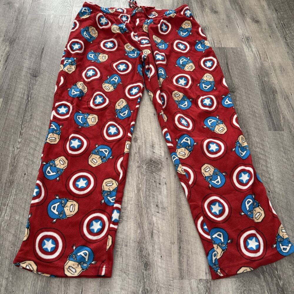 Marvel Comics Captain America Fleece Pants Mens XL All Over Print AOP Lounge